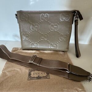 Gucci Jumbo GG Taupe Leather Medium Crossbody